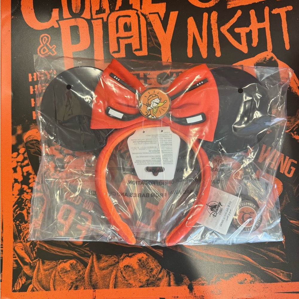 Disney NHL Anaheim Ducks Orange Bow Ear Headband with Character Medallion